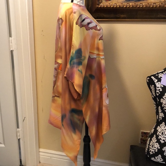 🦢dilemma Dhun Shroff Dolman Sleeved Silk Scarf lightweight painted poncho tunic - Picture 7 of 10